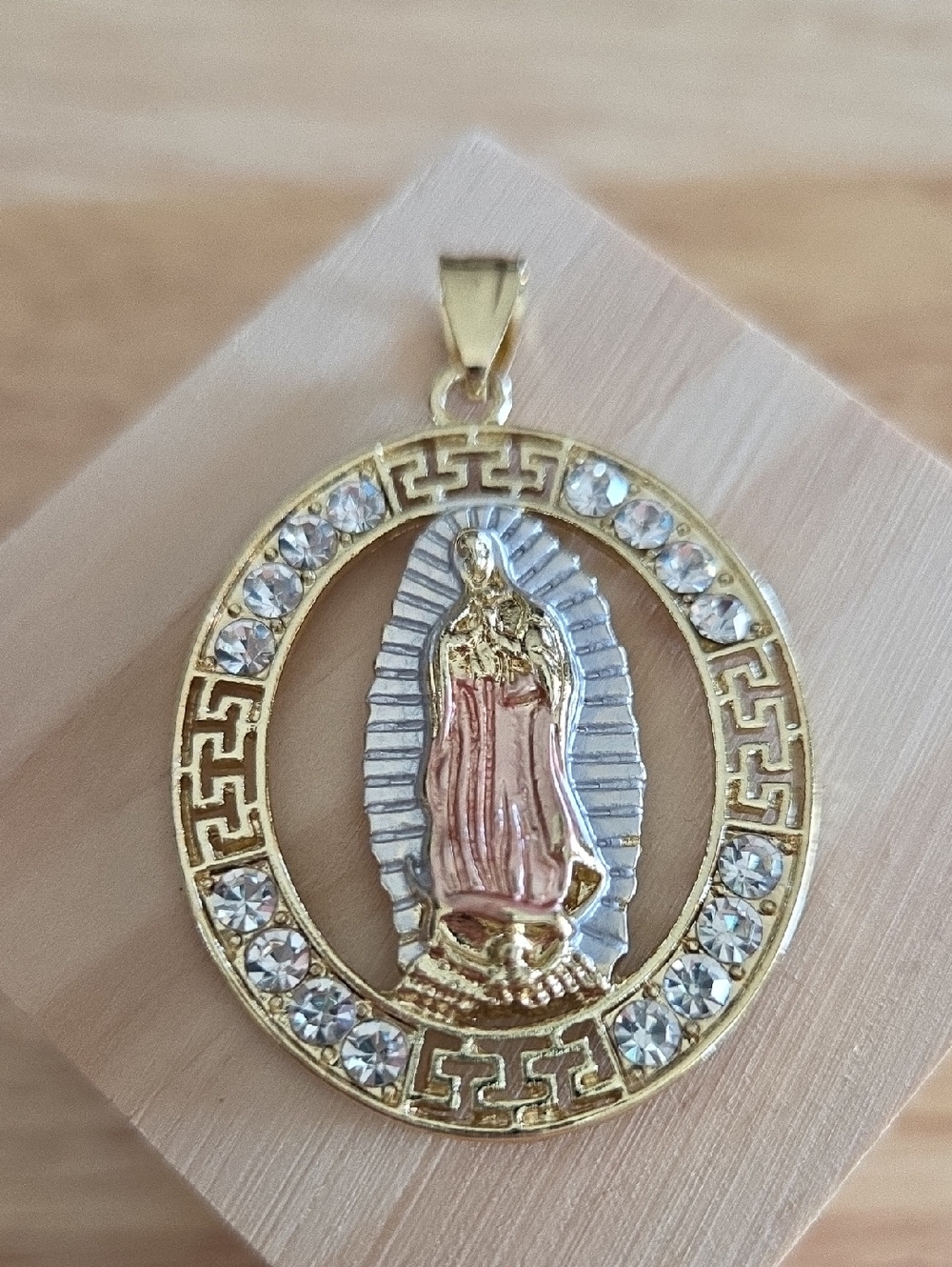 Gold and Tri-Tone Virgin Mary Pendant Necklace - Religious Women Jewelry